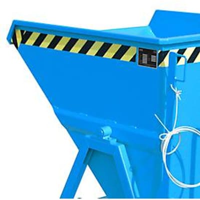 Spanenkieper Bauer SKS 400, staal, blauw, B 1220 x D 1050 x H 1115 mm, 400 l, tot 1000 kg, rollen, aftapkraan, handmatige kiepinrichting