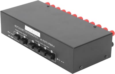 Passieve schakelaar met 4 ingangen, versterker en 2 selectiedozen voor optimale geluidsweergave en muziekstreaming