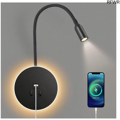 RFWR® LED Wandlamp met Schakelaar en Zwanenhals - Verstelbare Slaapkamer Verlichting met USB Oplaadfunctie