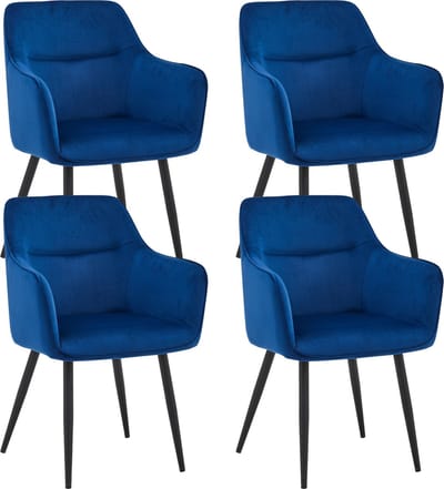 Colenis® - City Eetkamerstoel - Set Van 4 - Blauw - Fluweel - Velvet - Industrieel - Stoel - Design - Armleuningen