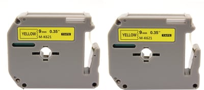 KATRIZ® huismerk label tape voor Brother M-K621| PT-65/70/80/90/M98 | Zwart op Geel | 9mm*8m | 2 stuks