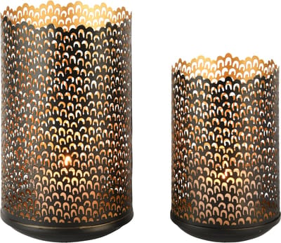 Dekoratief | Set 2 Waxinelichthouders 'Little Arches', zwart/goud, metaal, 13x13x22cm | A248201