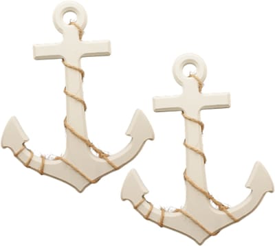 Zomerdecoratie - Ankers - Wit - Set van 2 - 18 x 14 cm - Wanddecoratie - Zomer Tuindecoratie