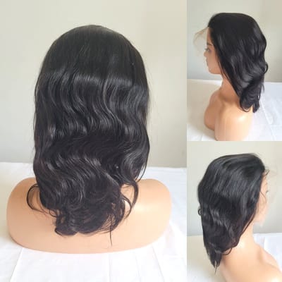 Braziliaanse Remy haren pruik 16 inch golf haren Pre Geplukt pruik -kleur 1B natuurlijk zwart- menselijke haren - 13x6 lace front pruik.