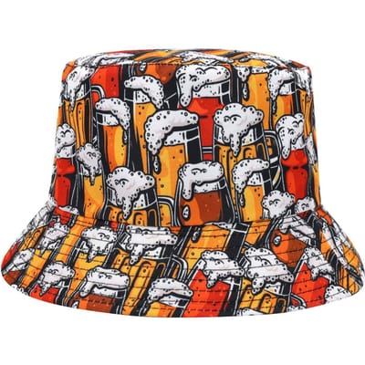 Bierprint Bucket Hat Festival Feest Decoreren Visserhoed Dames Heren Zomer Buiten Zonbescherming Omkeerbaar Zon Hoeden (as the picture,56-58cm) black