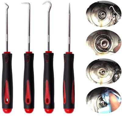 Allecto - 6.3 inch Precisie Picks en Haak Set - Haakgereedschappen - Zwart en Rood - Oliekeerring Verwijderaar - Voor Auto Onderhoud - Inclusief 4 ...