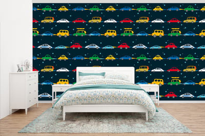 Behang - Fotobehang Patronen - Auto - Ruimte - Kind - Jongens - Kinderen - Kids - Breedte 500 cm x hoogte 280 cm