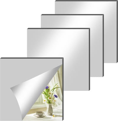 4 Delige Zelfklevende Spiegel Tegels HD Glas 20x20 cm voor Woonkamer Badkamer Kast