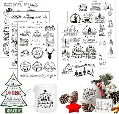 Kerst Rub On Stickers Set van 6 Stuks voor DIY Decoratie, Transfers en Foil Stickers voor Meubels en Glas