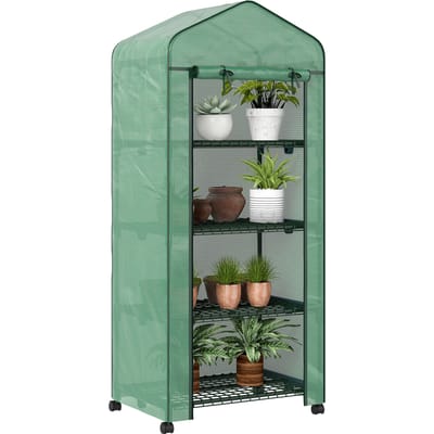 Outsunny tuinkas met 4 niveaus planken, balkonkas, versterkt zeil, stalen frame, ritssluiting, voor bloemen planten groenten, binnen en buiten, 69x50 x cm, groen