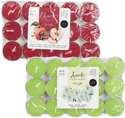 Acorde theelichtjes - 60x - 30x appel/kaneel - 30x jasmijn - aroma/geurkaarsen