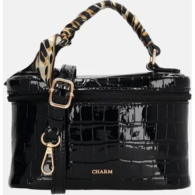Charm London Knightsbridge Handtas - Box Model - Croco Print - Verstelbare Schouderband - Damestas - Inclusief Sjaaltje - Schoudertas - Crossbody - Zwart