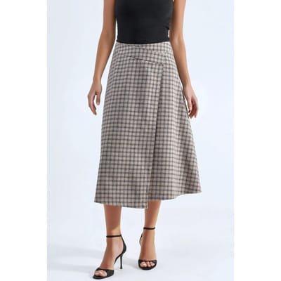 Hoge Taille Geruite Midi Rok