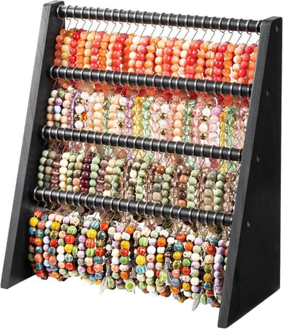 Houten Armbandhouder met 4 Lagen en Haken, Rustieke Sieraden Organizer voor Thuis en Beurzen, Perfect voor Armbanden en Accessoires