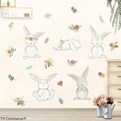 KONIJNTJE - KONIJNTJES - KONIJN - KONIJNEN  LEUKE PASTEL KLEURTJES - MUURSTICKER -WANDDECORATIE - KINDERKAMER - BABYKAMER - JONGEN - MEISJE -TH Commerce® - nr 6573