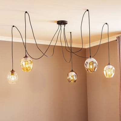 EMIBIG LIGHTING Hanglamp Starla, glas grafiet/amber/helder, 5-lamps decentrale