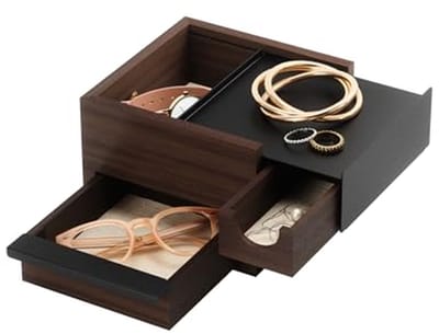 Sieraden Opberger - Accessoire Doos - Sieraden Organiseren - Verborgen Vakken - 16.5 x 15 x 11 cm - Zwart Walnoot