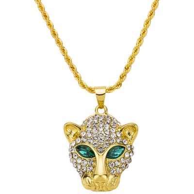 Europese en Amerikaanse Grensoverschrijdende Mode Persoonlijkheid Roestvrij Staal Volle Diamant Luipaardkop Hanger Trendy Ketting voor Zowel Mannen als Vrouwen beige