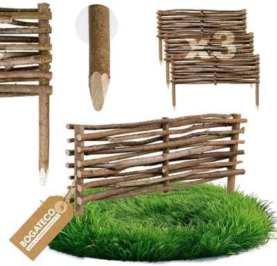 BOGATECO 3 x hazelnoot bedrand | 20 cm hoog & 60 cm lang | Houten hekwerk Ideaal als perkenrand