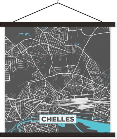 Posterhanger incl. Poster 60x60 cm - Schoolplaat - Frankrijk – Plattegrond – Kaart – Chelles – Stadskaart - Textielposter - Zwarte latten - Stadskaart