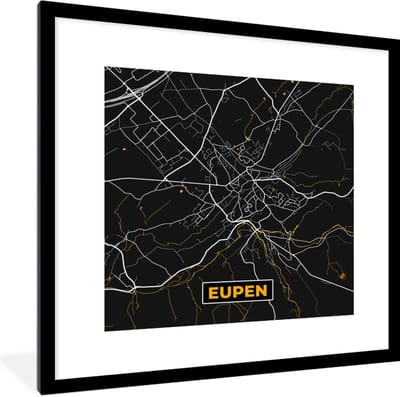 Fotolijst incl. Poster - Eupen - Stadskaart - Goud - Kaart - Plattegrond - 40x40 cm - Posterlijst