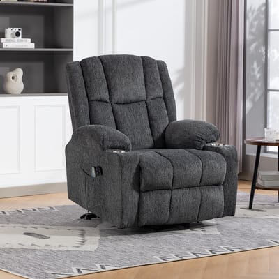 Wishdor - Sta-Opfauteuil - Elektrisch Verstelbaar Met Massage En Warmtefunctie - Voor Senioren - Fluwelen Bekleding - Donkergrijs