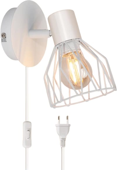 DailySupplies® Wandlamp Binnen met Snoer - Wandlamp met Stekker voor Binnen - met Dimbare Schakelaar - Industrieel en Vintage - Slaapkamer Bedlampje - Wit