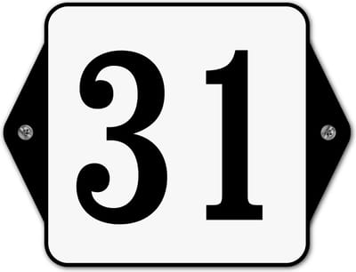 Huisnummerbord klassiek - huisnummer 31 - 16 x 12 cm - wit - schroeven  - nummerbord  - voordeur