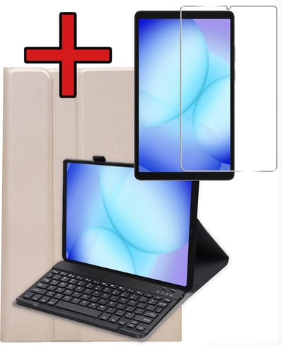 Hoes - Geschikt voor Samsung Galaxy Tab A11 - Met Screenprotector - Toetsenbord Case - Keyboard Book Cover - Hoesje - Goud
