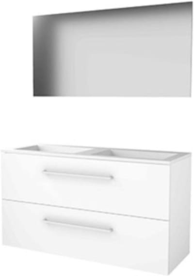 Basic-Line Basic 46 Badkamermeubelset - 120 x 46 cm - Met Grepen - 2 Lades - Acryl Wastafel - Zonder Kraangat - Spiegel - Ice White