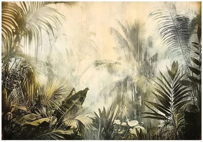 WALLARENA - Fotobehang - 150x105 cm - Vintage jungle bladeren fototapet voor slaapkamer en salon van vliesbehang