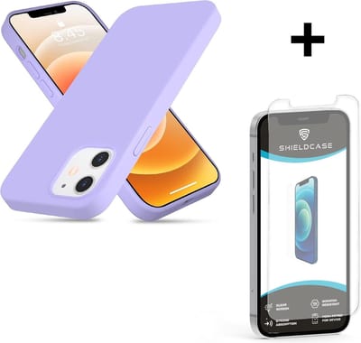 ShieldCase Silicone case geschikt voor Apple iPhone 12 / 12 Pro - 6.1 inch - optimale bescherming - siliconen hoesje - backcover - lichtpaars + glazen Screen Protector