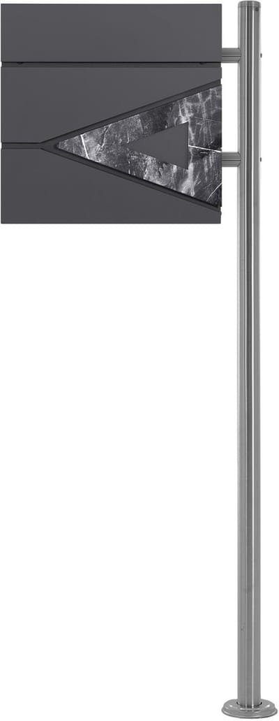 Staande brievenbus met krantenvak 37x36,5x11 cm antraciet/zwart marmerlook gemaakt van staal ML design, modern driehoekig ontwerp, stahoogte 120 cm zilver