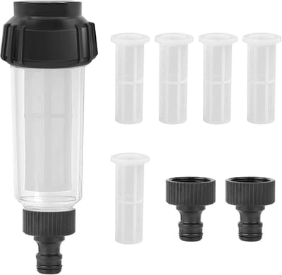 Dailygoods - Waterfilter tuinslang, 3/4 inch watervoorfilterset met 5 filterinzetstukken en 2 sneladapters, waterfilter voor hogedrukreiniger, tuinpomp, tuinirrigatie, camper