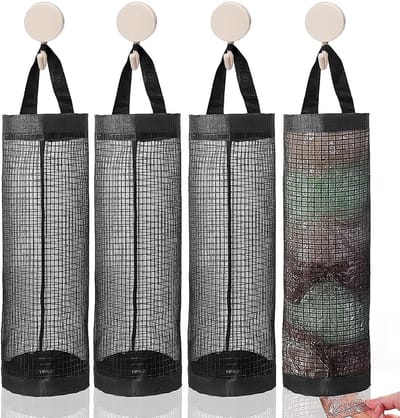 JHUBERS- Plastic Bag Houder - 4 Stuks - Opvouwbare Opbergtas - Vuilniszakken Organizer - Nylon Mesh - Duurzaam en Wasbaar - Opbergzak