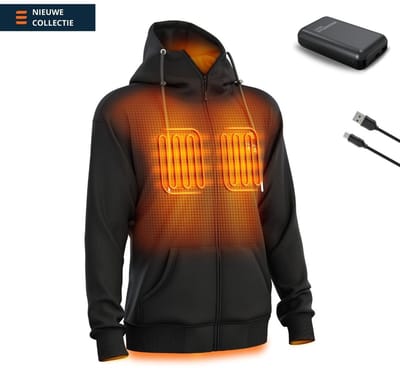 Verwarmd Vest voor Heren - Magnetar Heat ETNA Hoodie - Met 13000 mAh powerbank - Zwart