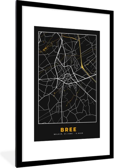 Fotolijst incl. Poster - Bree - Gold - Stadskaart - Plattegrond - Kaart - 80x120 cm - Posterlijst