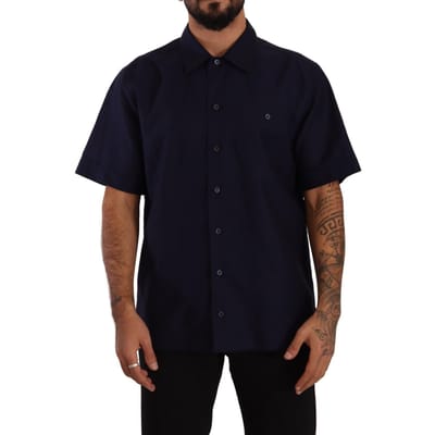 Dolce & Gabbana Heren Marineblauwe Overhemd met Knopen en Korte Mouwen