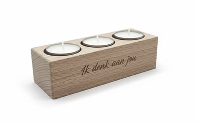 Houten Theelichthouder voor 3 Theelichtjes – Gepersonaliseerd Cadeau – Beukenhout - Exclusief theelichtjes
