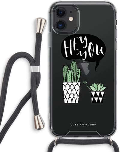 Case Company® - Hoesje met koord geschikt voor iPhone 11 hoesje met Koord - Hey you cactus - Telefoonhoesje met Zwart Koord - Bescherming aan alle Kanten en Over de Schermrand
