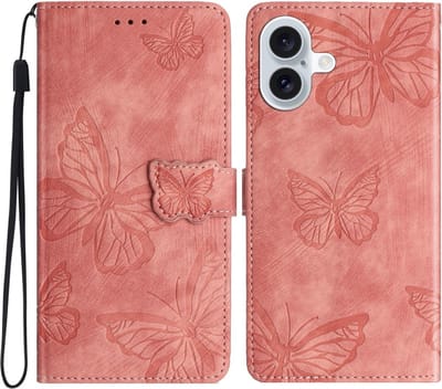 Coverup Hoesje - Geschikt voor iPhone 16 Plus Hoesje - Coverup Vlinders Book Case - Pink
