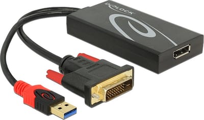 Premium DVI naar DisplayPort 1.2 actieve adapter (4K 30 Hz) / zwart - 0,30 meter