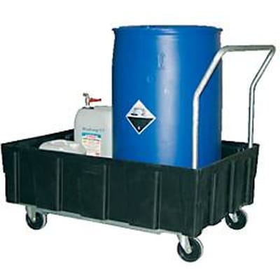 EURO Sump Tray 250/2 CEMO, polyethyleen, verrijdbaar, met zwenk- en bokwielen, met goedkeuring, met stalen onderstel, zonder rooster