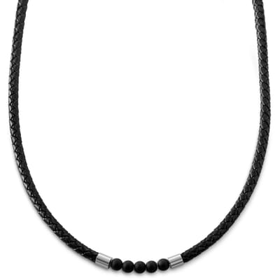 Tenvis | 5 mm Zilverkleurige Onyx Leren Ketting