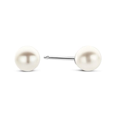 New Bling - 9NB-1582-RH-5 - 925 zilveren oorknopjes met 3/4 ronde parel - 5-6 mm - rhodium plated