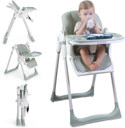 3-in-1 verstelbare babystoel met wielen - Opvouwbare kinderstoel voor peuters, met dienblad en 5-punts harnas
