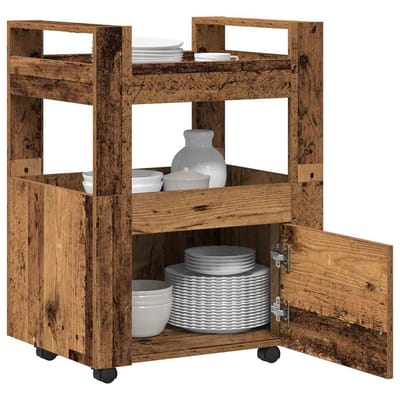 vidaXL - Keuken - Trolley - Oud - hout - 60 - x - 45 - x - 80 - cm - Bewerkt - hout