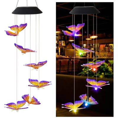 Lampe carillon à énergie solaire, papillon changeant de couleur, panneau solaire pour jardin et rue
