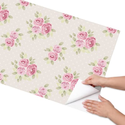 Coloray Meubel Wrap Folie - Roze Meubelfolie - 65x130 cm - Meubelfolie Zelfklevend Bloemenpatroon - Wrapfolie Keuken - Vintage Meubelfolie - Decoratiefolie - Tafeldecoratie - Bloemen en planten