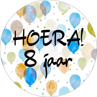 24x Hoera 8 Jaar Sluitsticker - Traktatie Stickers - Ballonnen Verjaardag Stickers - Ø 32mm